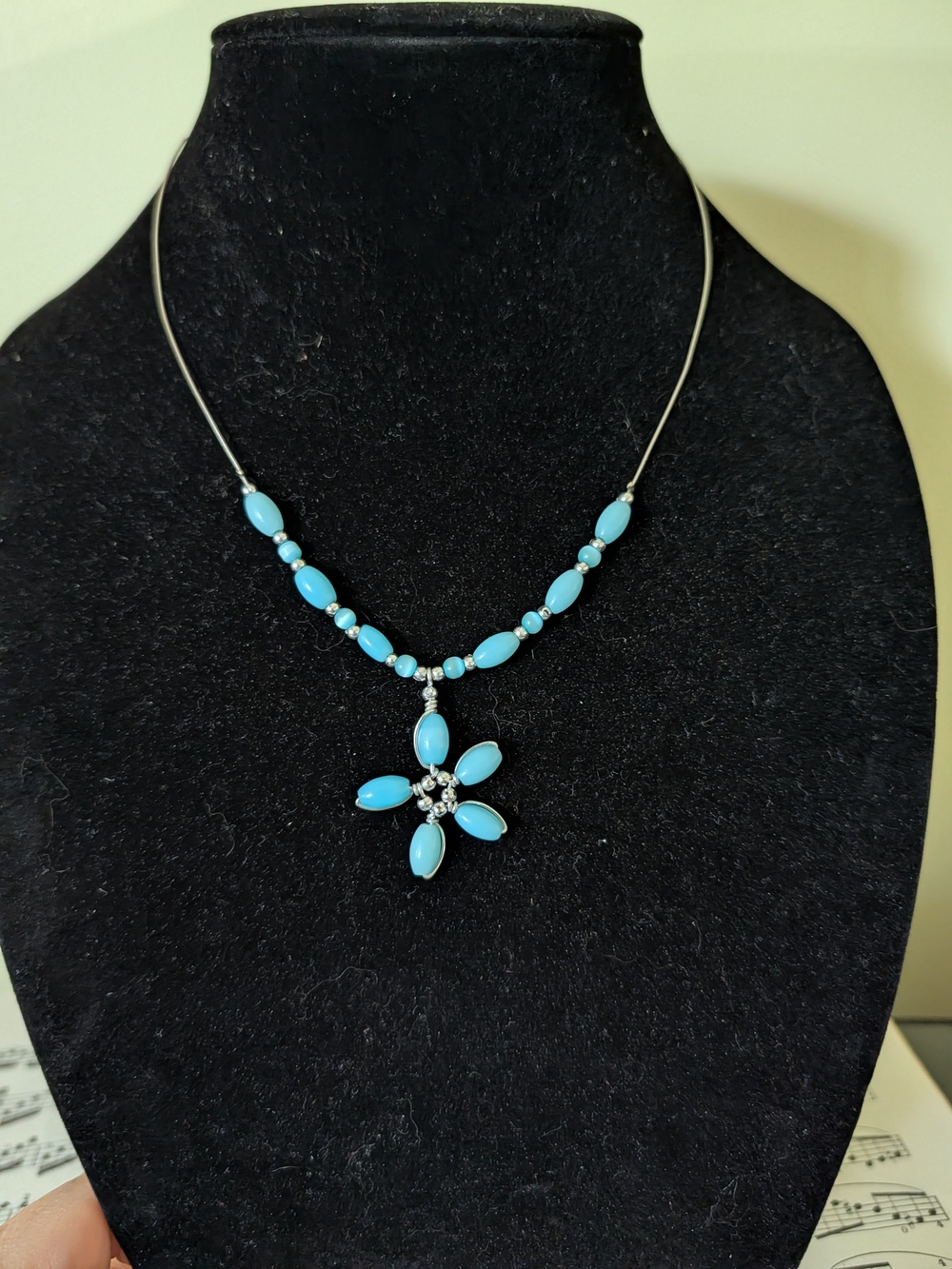 Turquoise Blue Flower Pendant Necklace - Women Jewelry